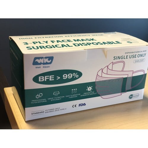 Disposable surgical face masks in a box, 50-pack, blue medical masks from My Store for protection and hygiene.