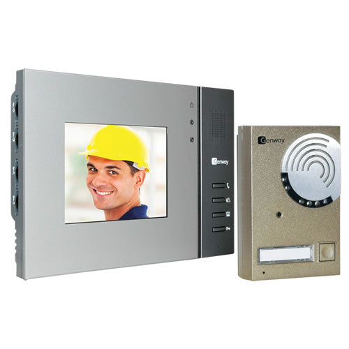 Two-wire video door phone intercom with camera and monitor, used for secure home or building entry communication.