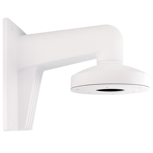 Metal wall mount bracket for Hik type dome camera, sturdy mounting hardware, suitable for surveillance installation.