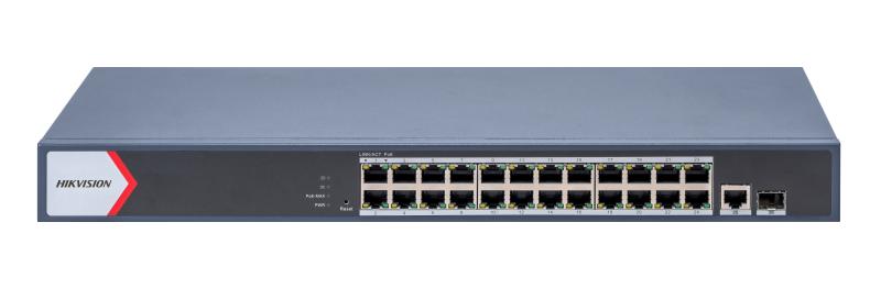 Galaxy Security 24-port Gigabit PoE switch with 2 gigabit uplink ports, web-managed network switch for business use.