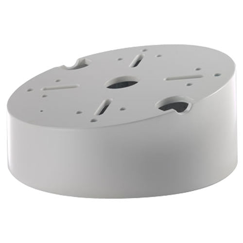 Metal angled junction box for Hik type dome camera, durable and weatherproof, used for secure outdoor camera installations