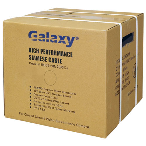 White high-performance Siamese cable for AHD, CVI, TVI security cameras, supports 720p and 1080p video resolution.