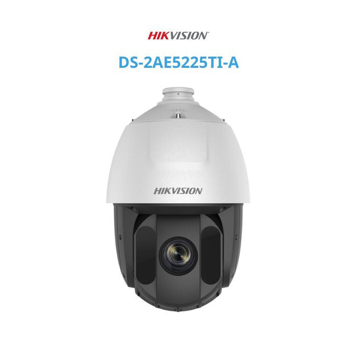 Galaxy Security Hikvision DS-2AE5225TG analog security camera with high-resolution lens, mounted for outdoor surveillance.
