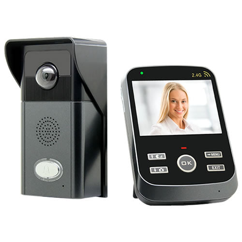 Wireless Day and Night Video Door Phone Intercom System by My Store showing a sleek outdoor camera and indoor monitor screen.