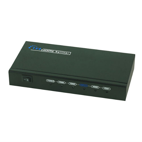 HDMI splitter from My Store showing multiple output ports and connected HDMI cables on a white background.