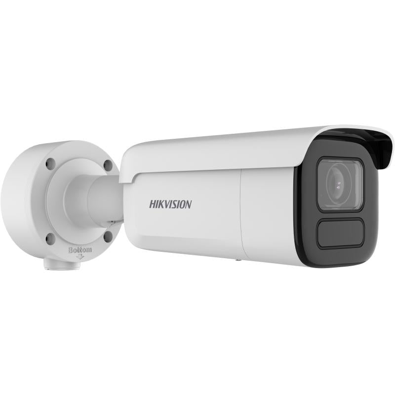Galaxy Security Hikvision 4MP Bullet IP Camera DS-2CD3B46G2T-IZHSY with 2.8-12mm lens, mounted outdoors for surveillance.