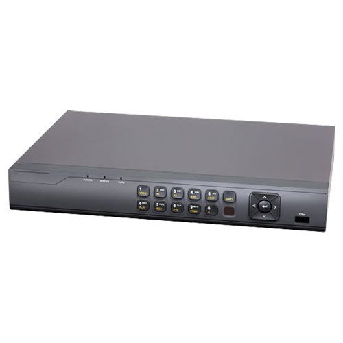 Compact Platinum Advanced Level 4 Channel Hybrid NVR 1U rack-mount network video recorder with multiple ports.