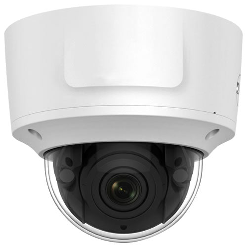 Galaxy Prestige 8.0MP WDR IR motorized varifocal dome IP camera with 2.8-12mm lens, suitable for high-quality surveillance.