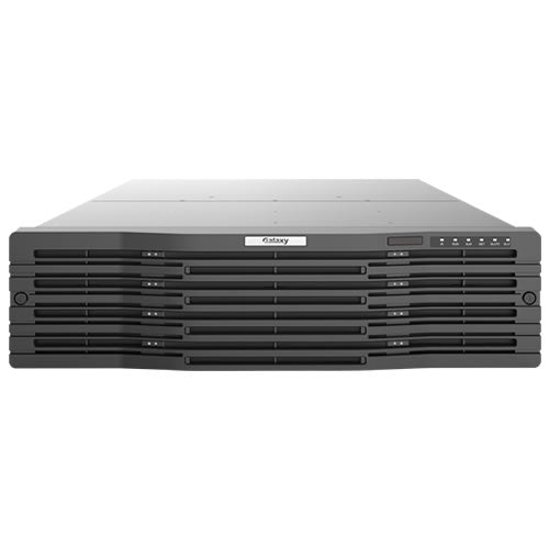 Galaxy Pro Super Center 2000CH video management system with multiple monitors and control panel, used for surveillance.