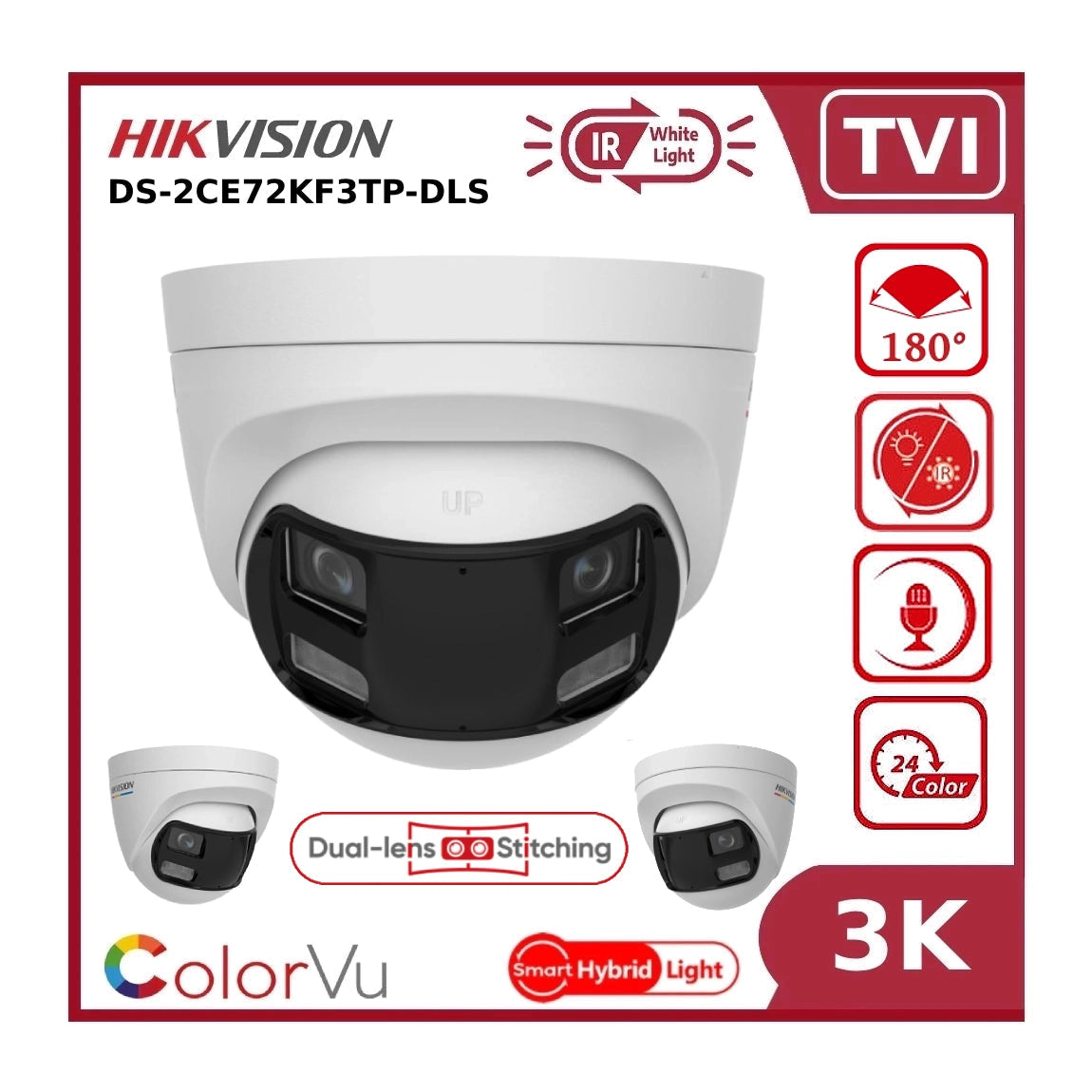 Hikvision 5MP Turbo HD analog security camera with 180° wide-angle lens, mounted for surveillance, branded Galaxy Security.