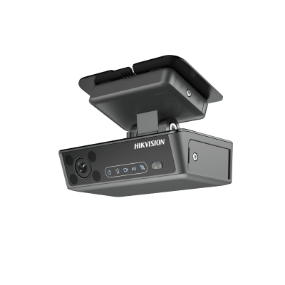 Hikvision 5MP dash camera AE-DI5052-G40 PRO mounted inside a vehicle with lens and recording screen visible
