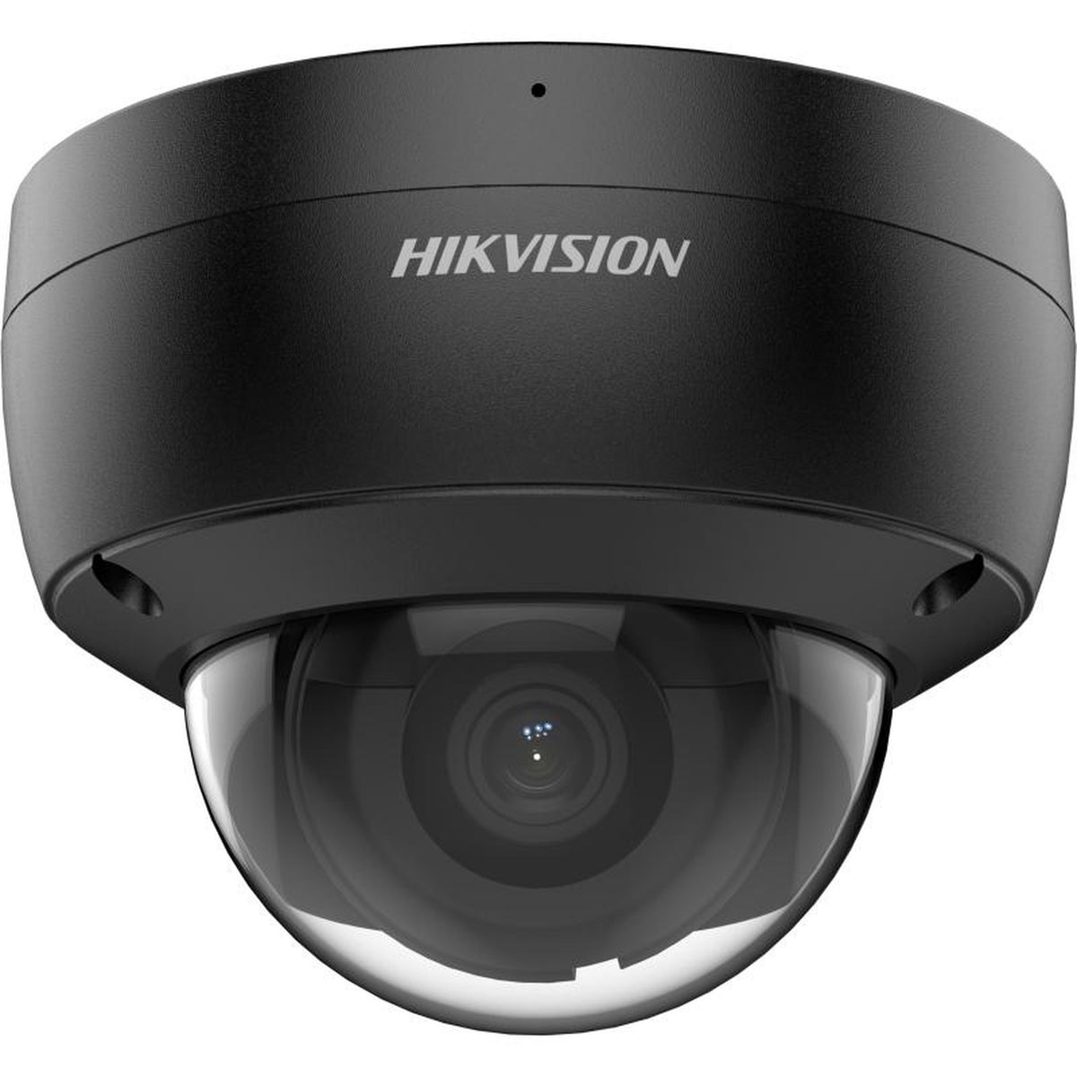 Hikvision 4MP Dome IP Camera DS-2CD2143G2-IU with 4mm lens in black, mounted on ceiling for security surveillance.