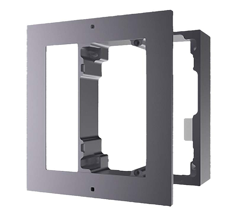 Hikvision DS-KD-ACW1 mounting bracket for security devices, shown in a close-up image with mounting hardware and setup details