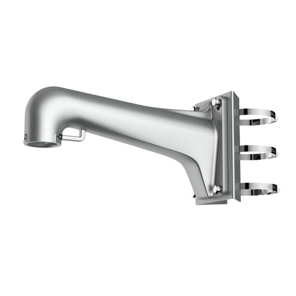Hikvision DS-1603ZJ-Pole-P mounting bracket for security cameras, shown mounted on a pole with a camera attached.