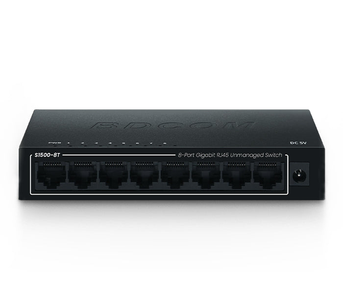 My Store BDCOM GX-S1500-8T network switch with 8 Ethernet ports, black and compact design for reliable data connectivity.