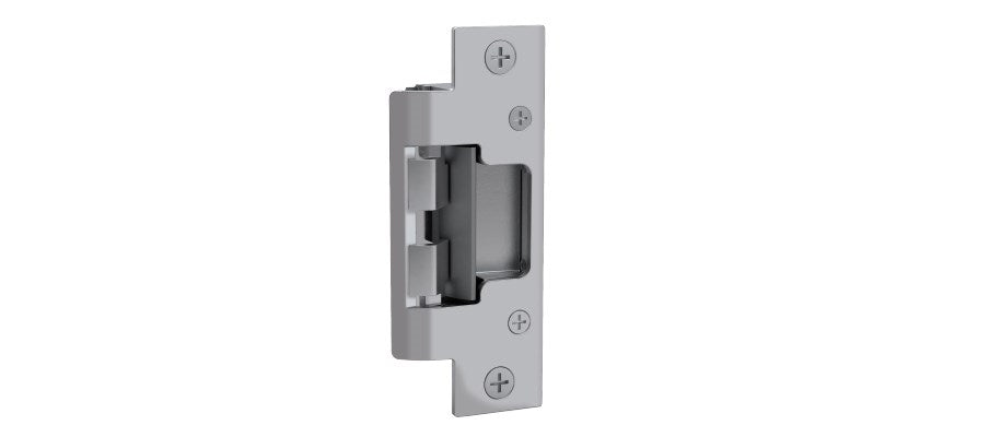 Electric strike lock system from HES 8000 series by My Store, featuring a sleek metal faceplate and locking mechanism.