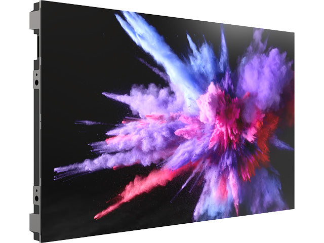 Hikvision LED poster DS-D4512CH-1FQ/A mounted on wall displaying colorful security alert graphics
