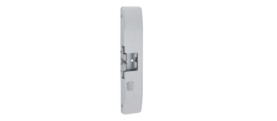 My Store HES 9500 Electric Strike installed on a door, showing its sturdy metal construction and electronic locking mechanism.