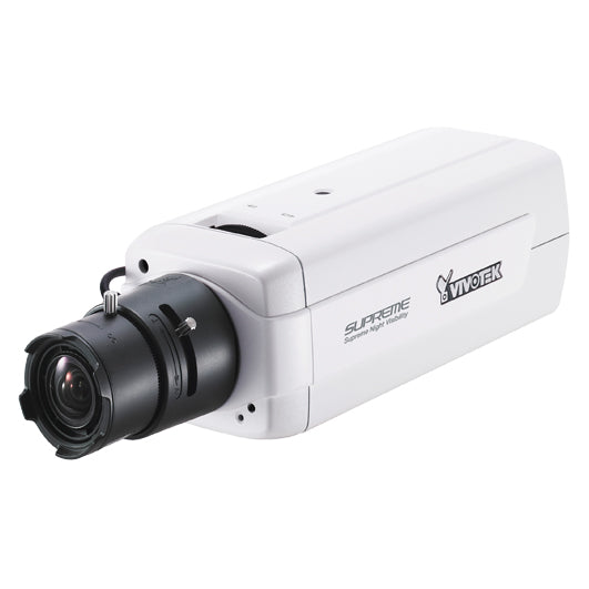 VIVOTEK Supreme Night Visibility WDR Enhanced Fixed Network Camera showing detailed lens and sleek black design