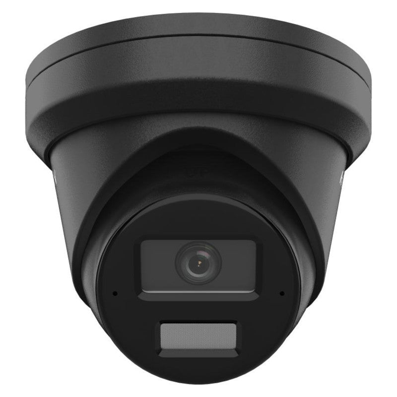 Hikvision DS-2CD2383G3-LI2UY IP camera in black with dome design, mounted for security surveillance, branded Galaxy Security