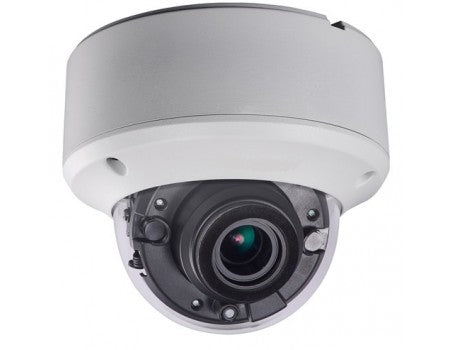 Galaxy Platinum 8MP IR motorized dome camera with HD-TVI, night vision, and varifocal lens for surveillance.