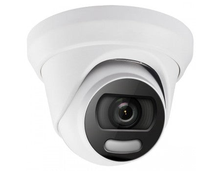 Galaxy Platinum 5MP Color247 White Light HD-TVI turret camera with fixed lens, shown in an outdoor setting