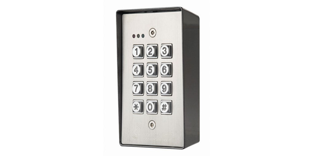 Weatherproof and vandal-resistant digital keypad with sturdy design, ideal for secure access control in outdoor environments.
