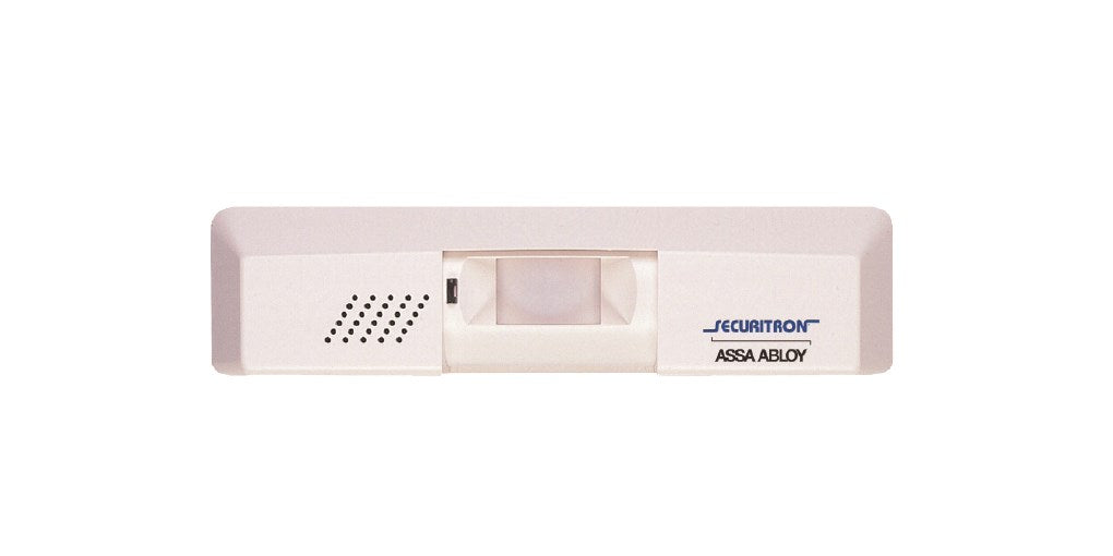 Securitron XMS exit motion sensor mounted on a wall, detecting movement for security and access control purposes.