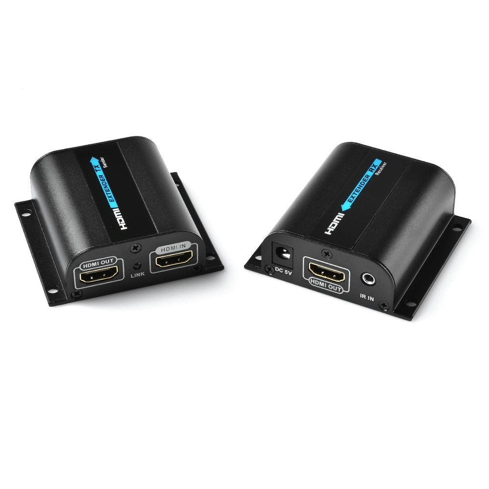 HDMI 1080P extender via network cable from My Store, showing connections and setup for up to 60 meters.