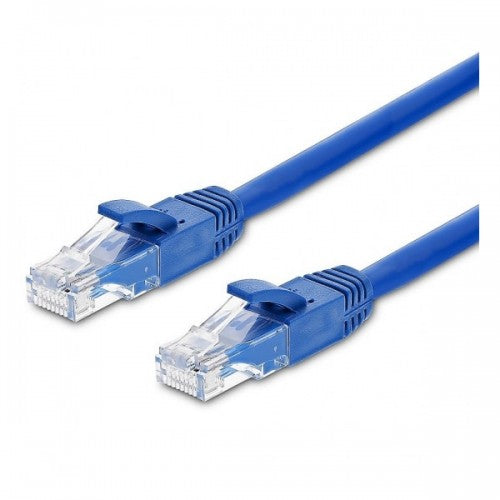 Blue Cat6 network cable, 100ft long, with connectors visible, designed for high-speed internet and network connections.