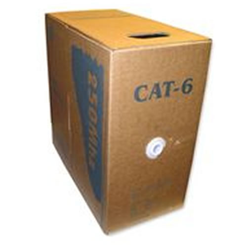 Blue 4-pack of 23 AWG solid Cat-6 Ethernet cables, 550MHz, 500 feet each, for high-speed network connections.
