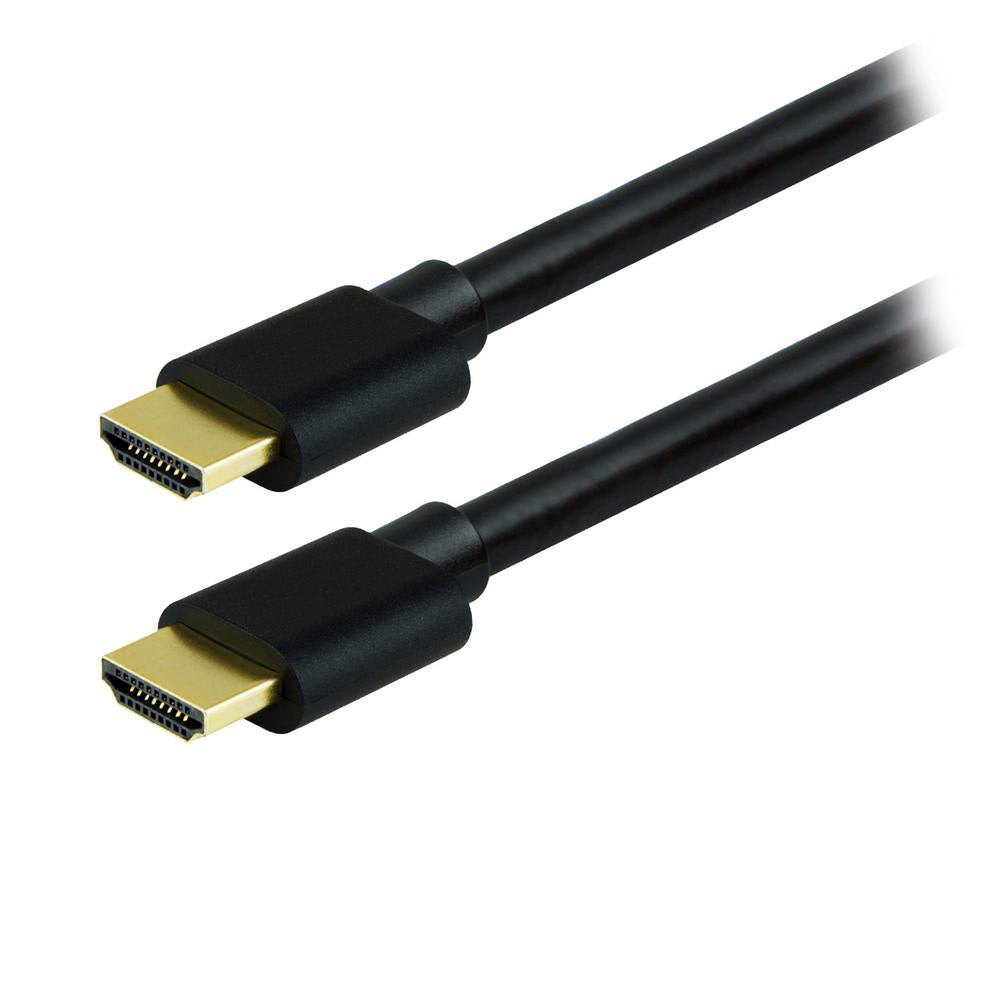 GE 4K 6ft HDMI cable, black with gold-plated connectors, designed for high-definition video and audio transfer.