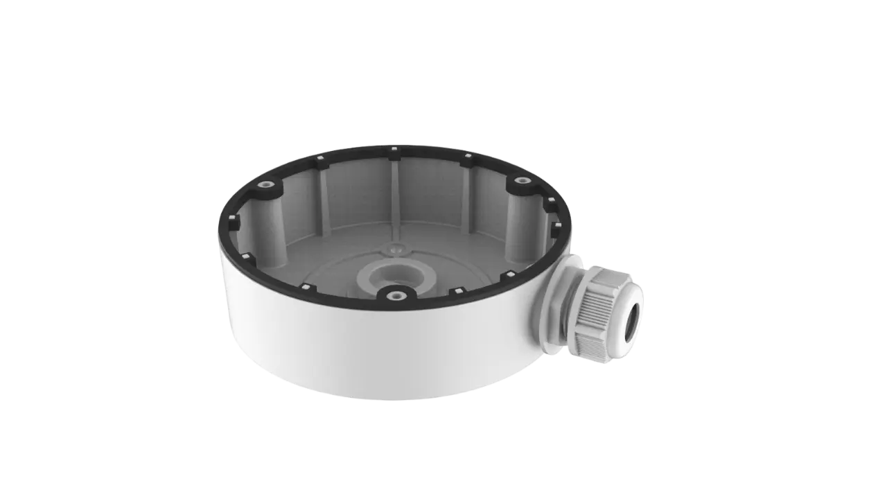 My Store Dome Camera Junction Box CB130T, weatherproof metal enclosure for security camera installation, with cable entry points.