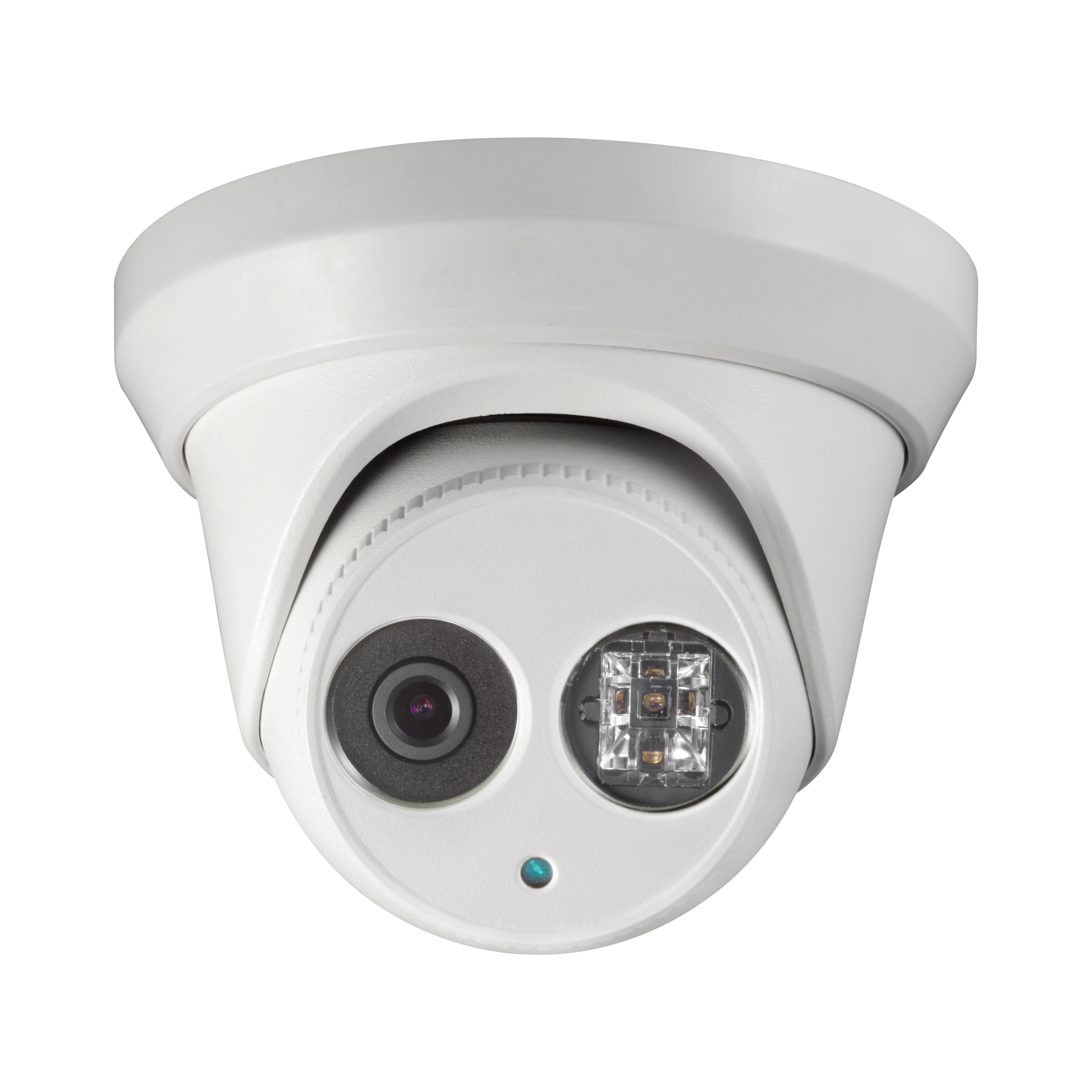Galaxy Security 2MP TVI turret camera with 2.8mm lens in white, showing the dome-style security camera with mounting bracket.