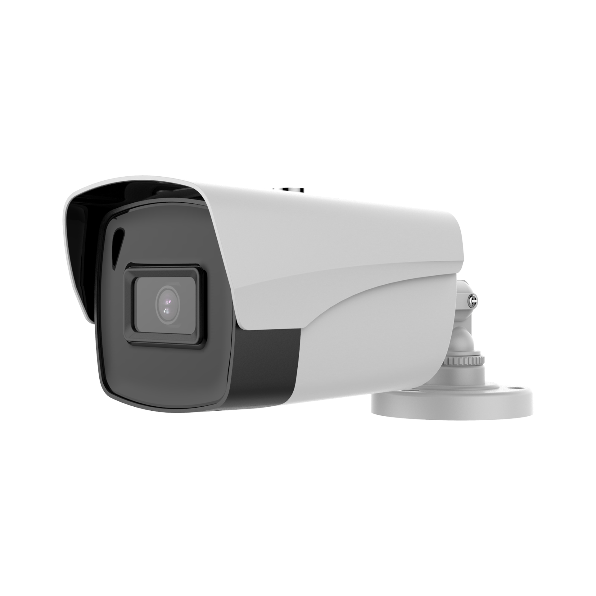 Galaxy Security 5MP TVI bullet camera with 2.8mm lens in white, showcasing a sleek outdoor security camera design.