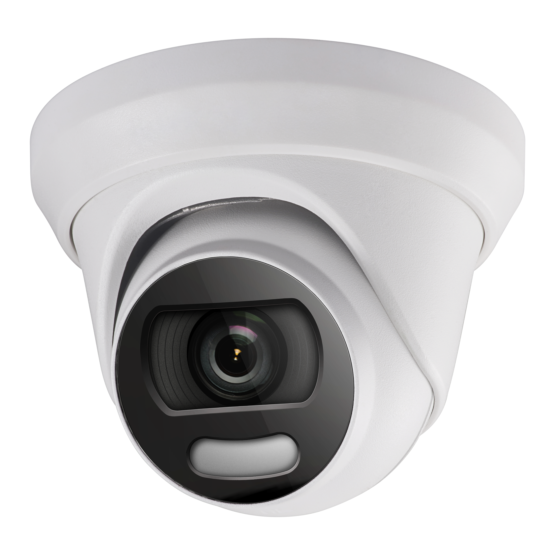 Galaxy Security 5MP TVI ColorVu turret camera with 2.8mm lens in black, showcasing its sleek design and lens details.