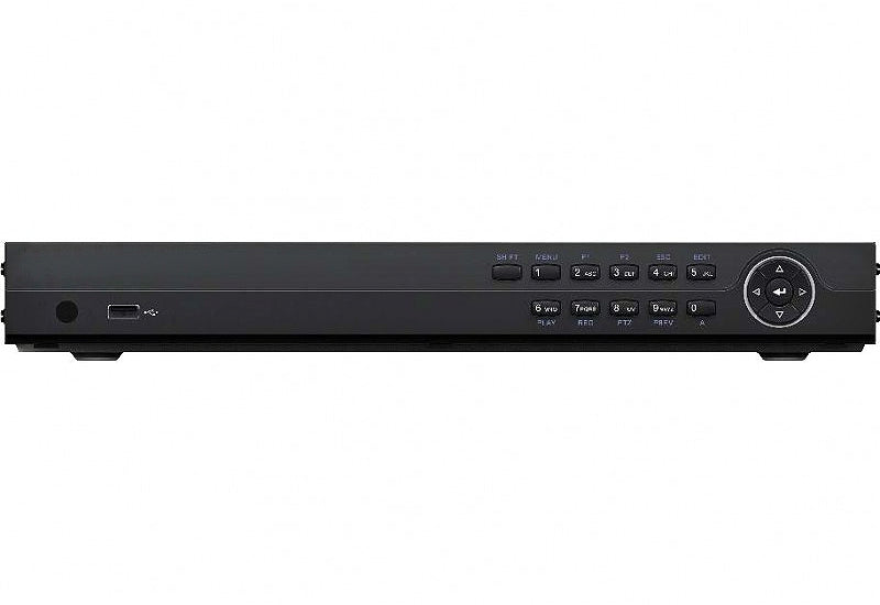 Galaxy Security 5MP/4K 16-channel TVI DVR with 4TB HDD and 2-SATA slots, shown with front panel and connection ports.