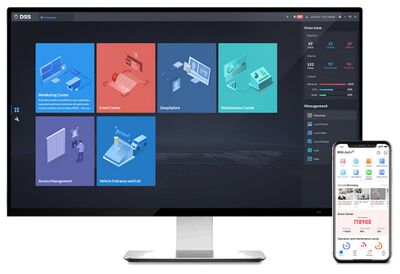 Dss Pro V8 Video Base License by My Store showing 16 video channel icons for IPC, NVR, FR, and LPR systems.