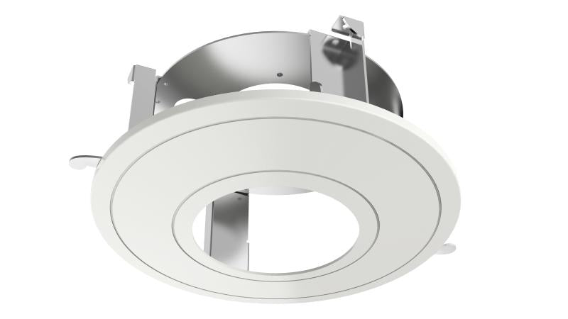In-ceiling mount bracket for security cameras, black metal with adjustable arm, designed for ceiling installation.