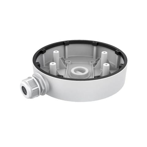 White aluminum alloy junction box with multiple cable entry points, designed for electrical wiring and enclosure applications.