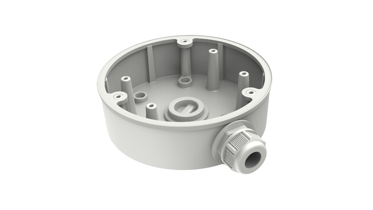 Waterproof junction box mount bracket for bullet and dome cameras, compatible with DS-1280ZJ-PT6 model, shown in image.
