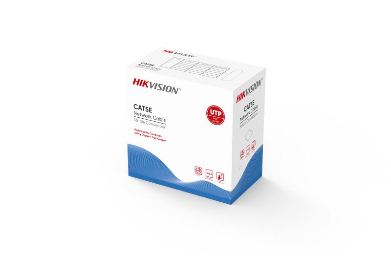 HIKVISION 305m CAT5E UTP network cable with solid copper conductors, 0.5mm thickness, ideal for reliable data networking.