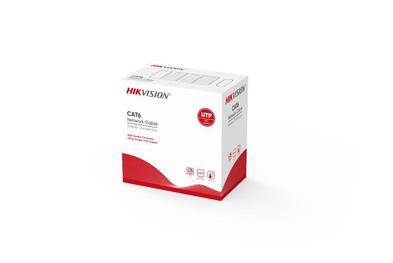 HIKVISION 305m CAT6 UTP network cable with solid copper conductors, 0.53mm thickness, suitable for high-speed data networking.