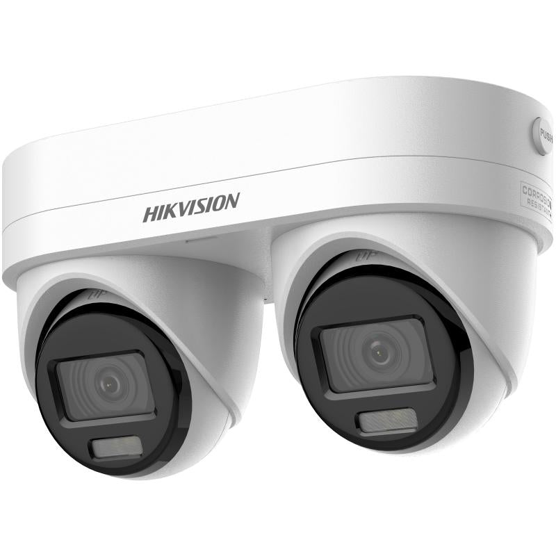 Hikvision 4MP turret IP camera DS-2CD2343G2D-LIZ2UY/SRB with 2.8mm lens, black security camera for surveillance.