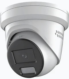 Hikvision 4MP turret IP camera DS-2CD2347G2-LSU with 2.8mm lens, black color, mounted for surveillance.