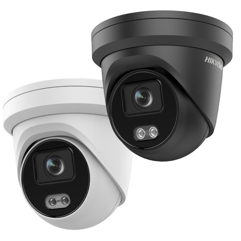 Hikvision DS-2CD2347G2-LU 4MP ColorVu fixed turret security camera with 4mm lens and night vision capabilities.