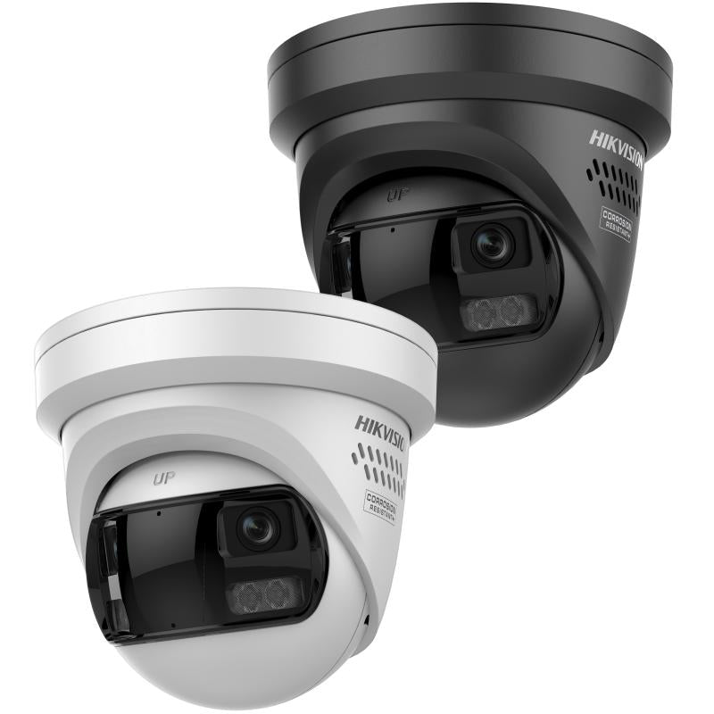 Hikvision DS-2CD2387G3P-LIS2UY 8 MP Panoramic ColorVu fixed turret network camera with 180° viewing angle for security.