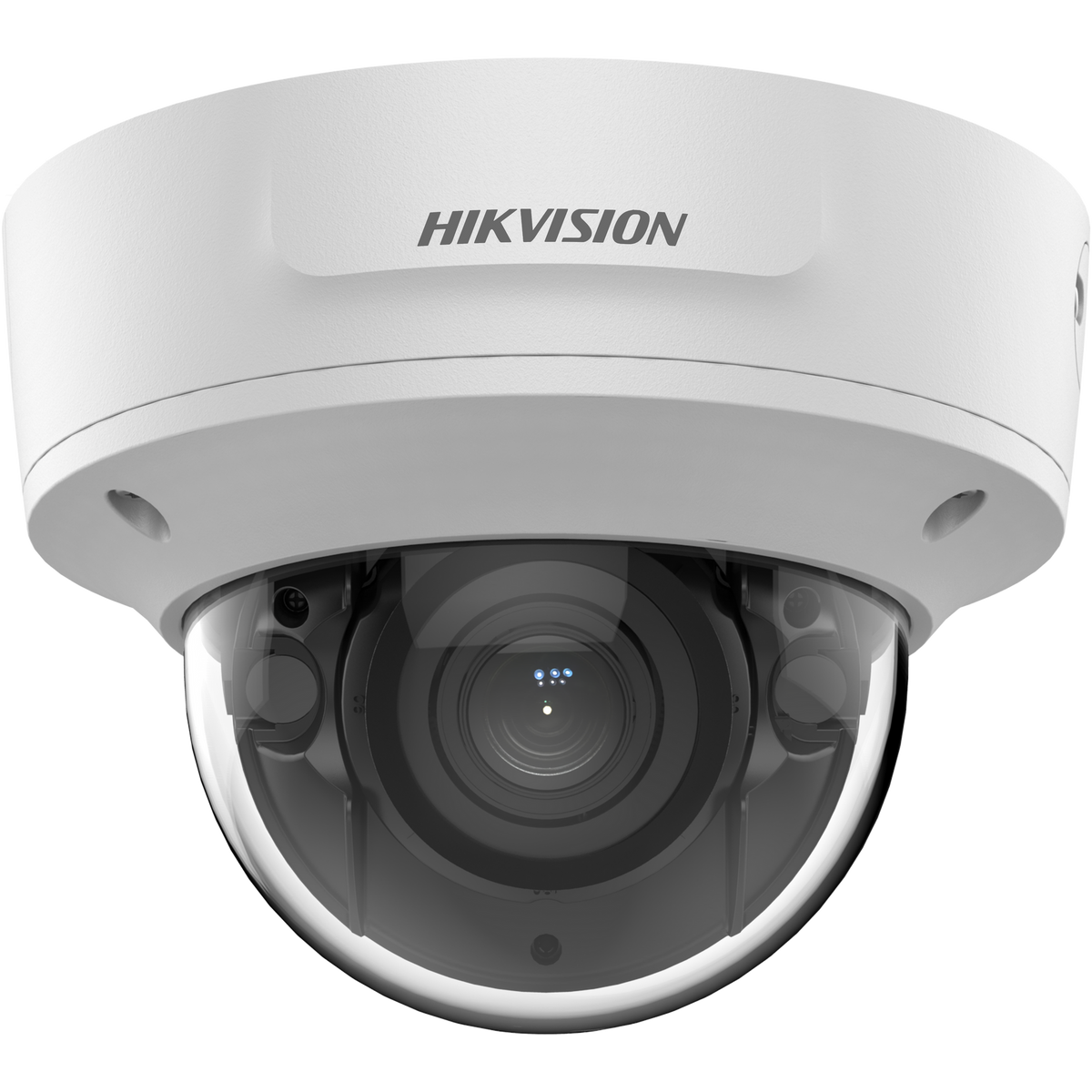 Hikvision 4MP Dome IP Camera DS-2CD2743G2-IZS with 2.8-12mm zoom lens, black security camera for surveillance.