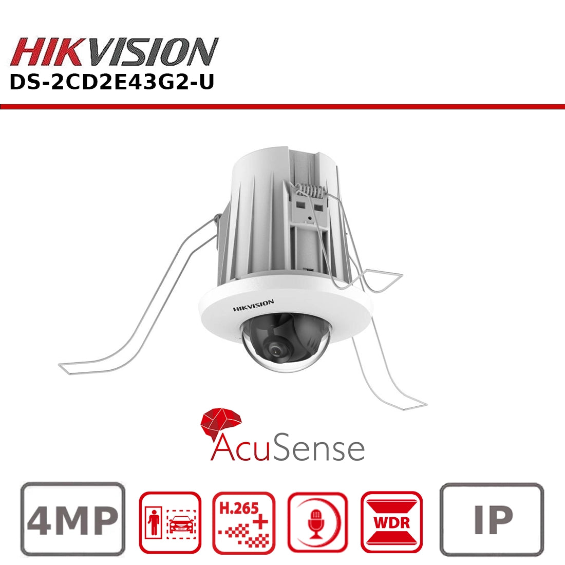 Hikvision 4MP Dome IP Camera DS-2CD2E43G2-U with 2.8mm lens, security camera designed for indoor and outdoor surveillance.