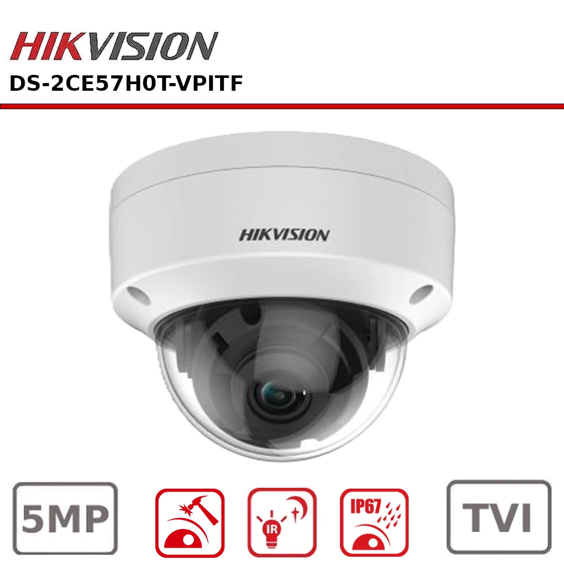 Hikvision 5MP Turbo HD analog security camera with 3.6mm lens, black color, mounted for surveillance, branded Galaxy Security.